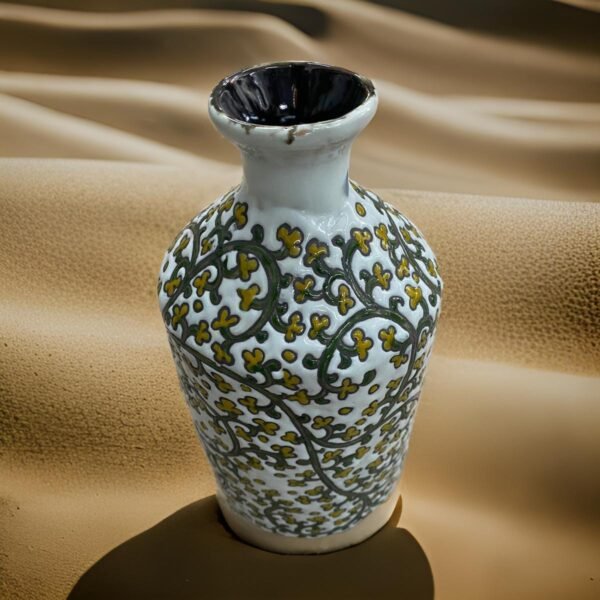 Lanna Floral Vines Handpainted Vase - White Antique
